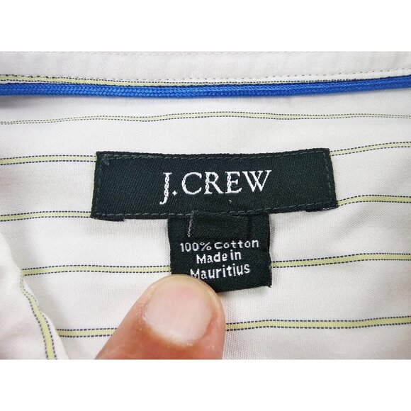 J. Crew Tailored Fit Size Large Mens White Sage Green Button Down Cottton Shirt - Picture 10 of 10